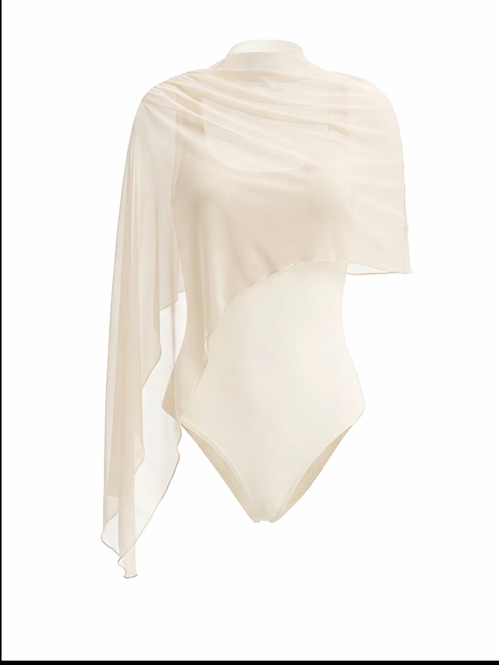 Sheer Asymmetric Cream Bodysuit